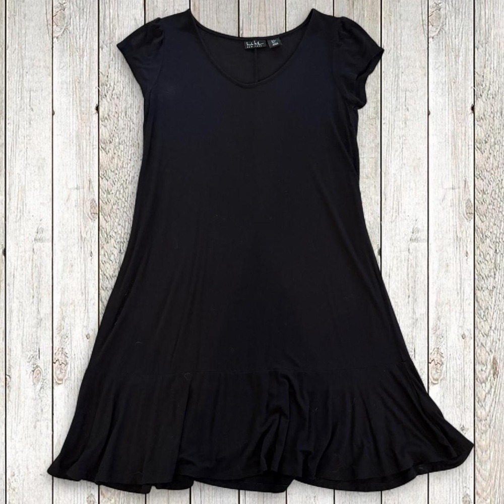 Nicole Miller New York Black Ruffle Hem Midi Dress Cap Sleeve Size S